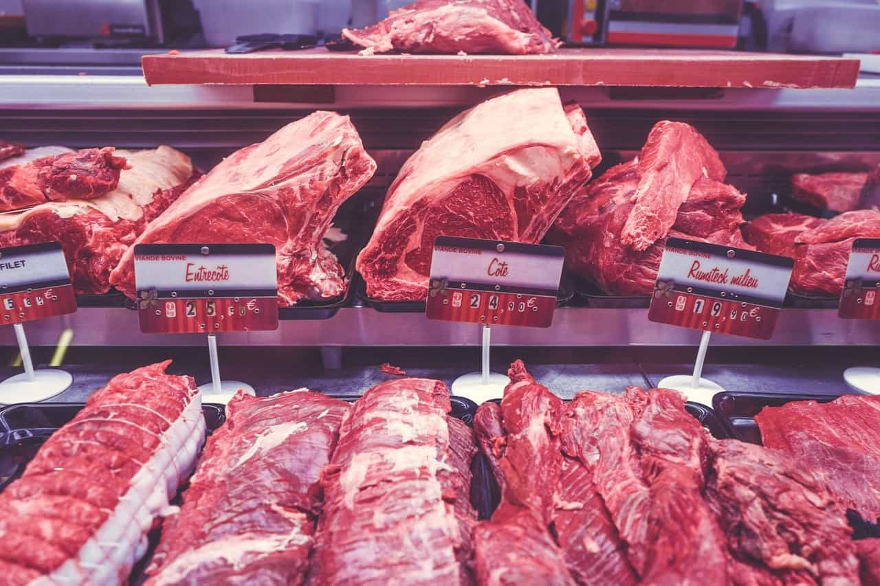 meat, butcher, display