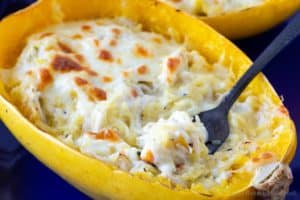 Low Carb Chicken Alfredo Stuffed Spaghetti Squash