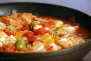Roasted Cod With Tomatoes, Orange, and Onions